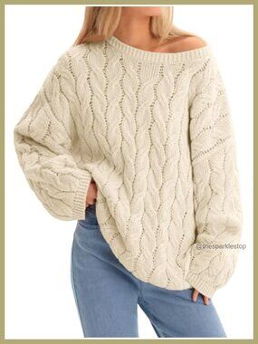 Oversized Cable Knit Sweater Long Sleeve Chunky Pullover Women's